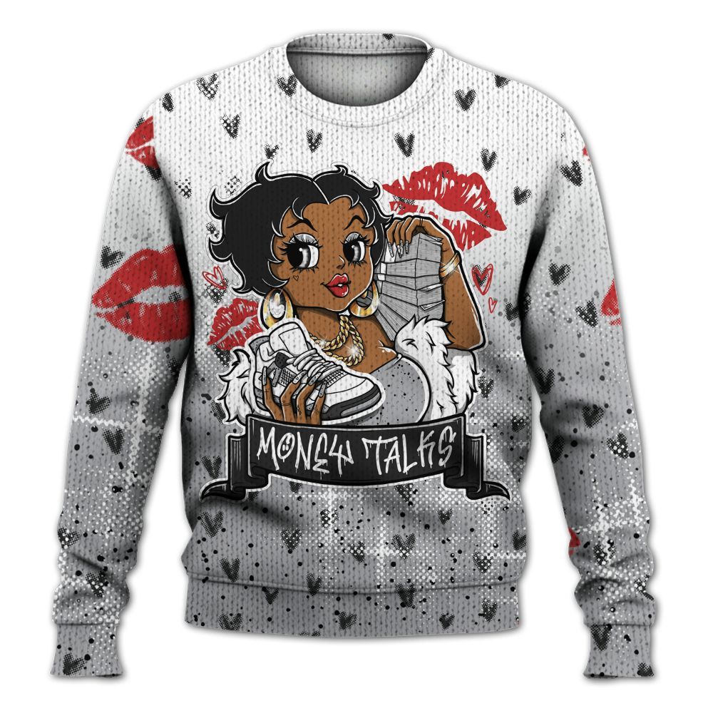 Sweater To Match White Cement 4s - Moneys Talks Girl Graphic