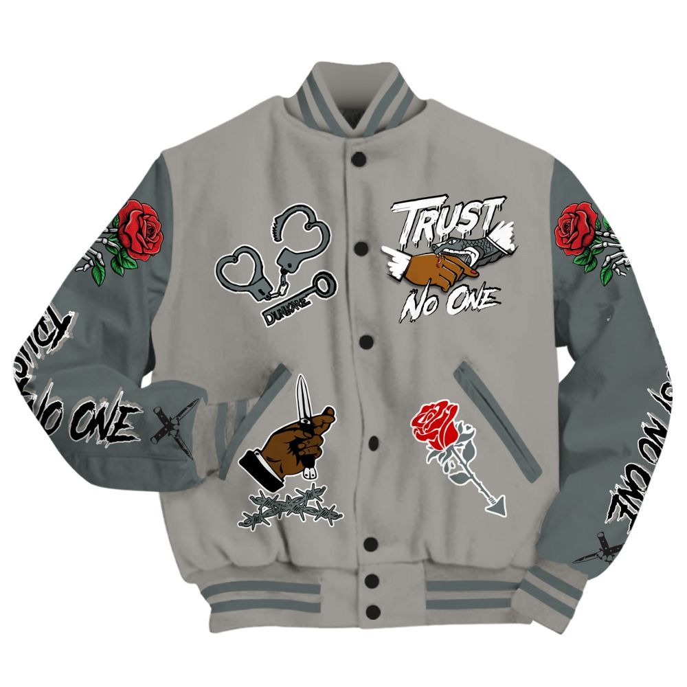 Varsity Jacket To Match Cool Grey 9s - Trust No One Dripping All Over Print