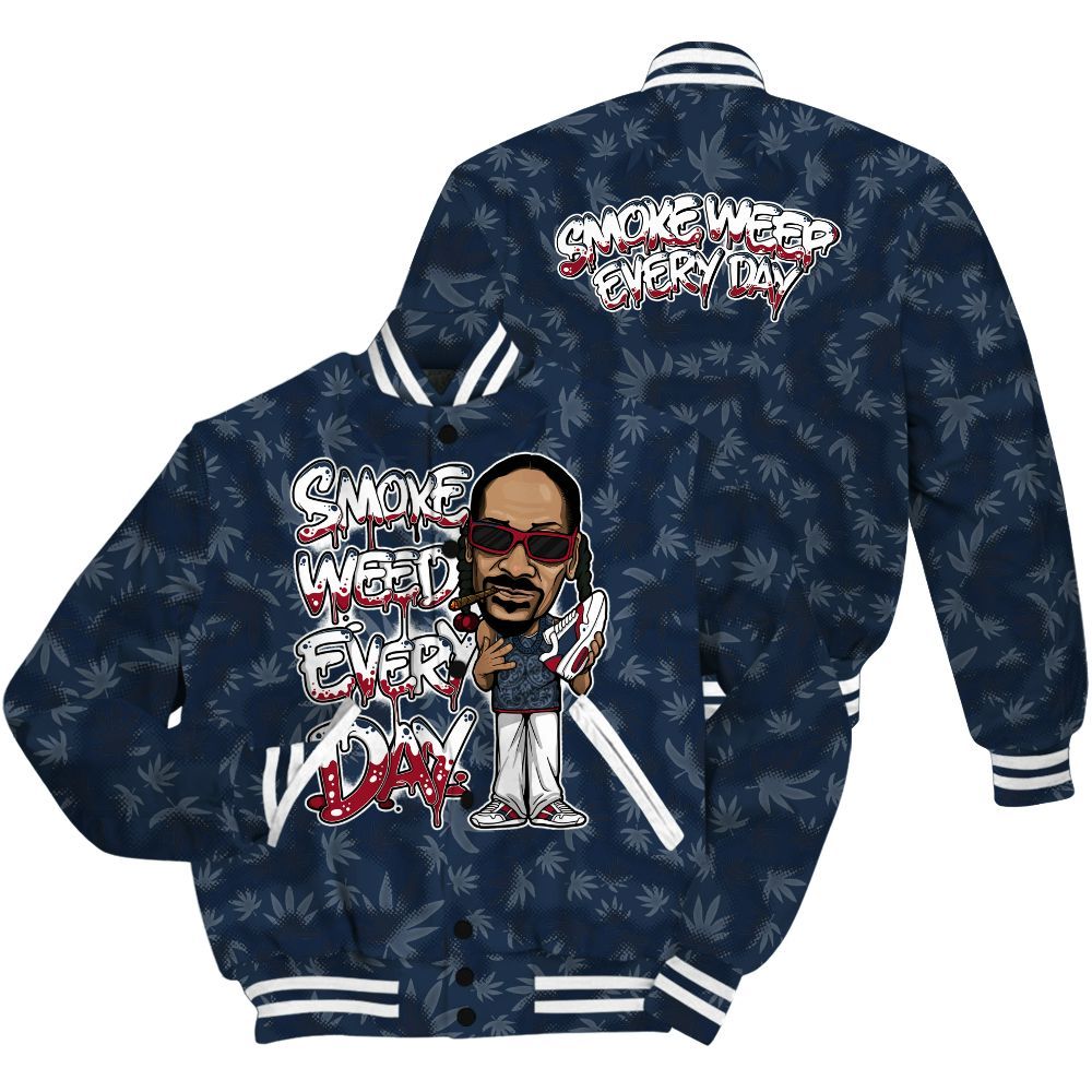 Varsity Jacket To Match White Midnight Navy 6s Shirt - Smoking Every Day Graphic Weeding Art All Over Print