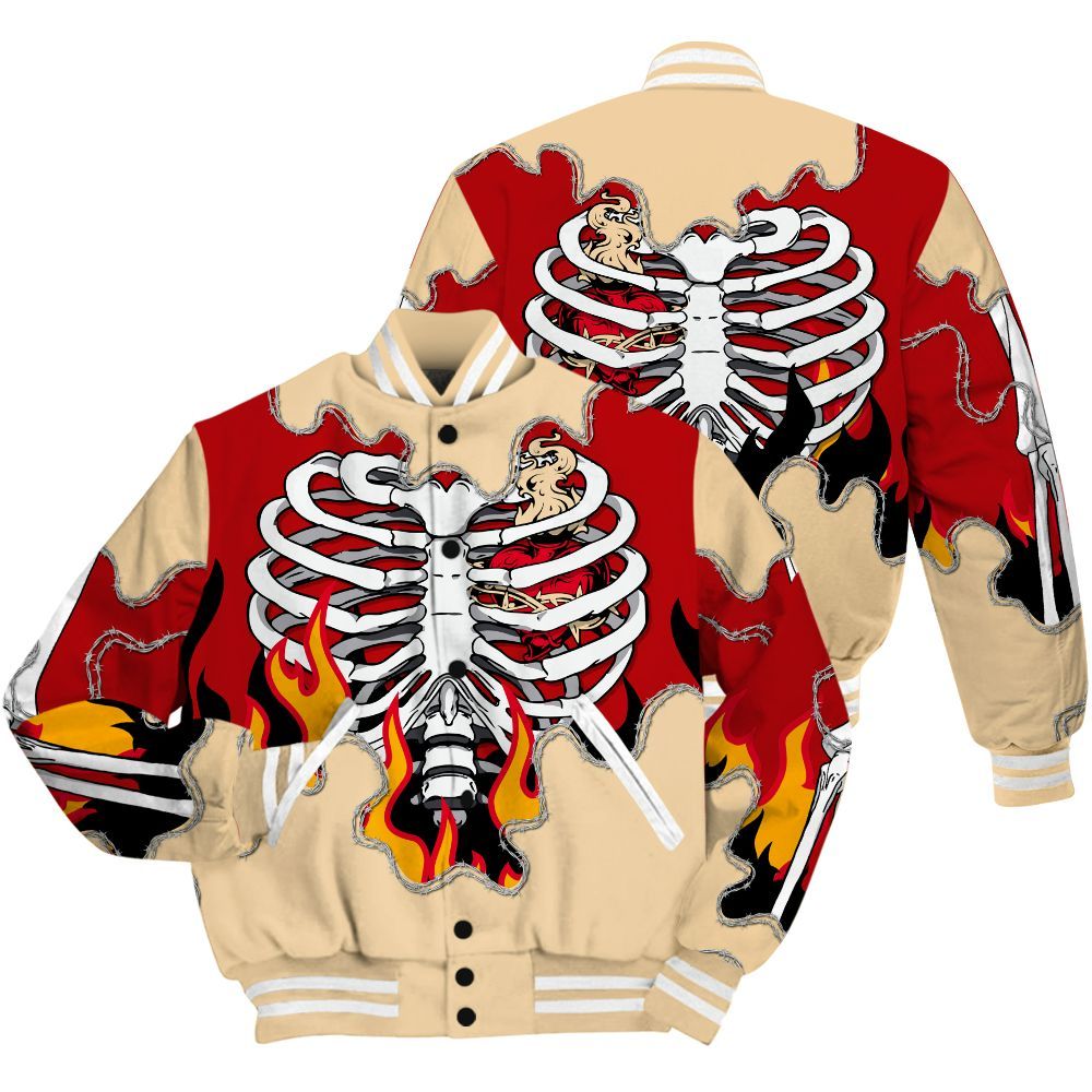 Varsity Jacket To Match Dunk Low Strawberry Waffle Shirt, Skeleton Heart On Fire All Over Print