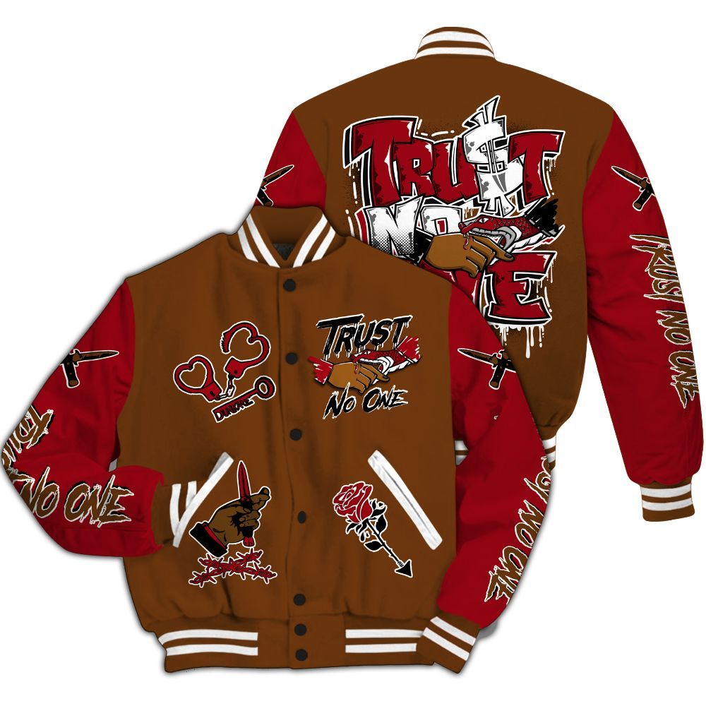 Varsity Jacket To Match Archaeo Brown 5s - Trust No One Dripping All Over Print