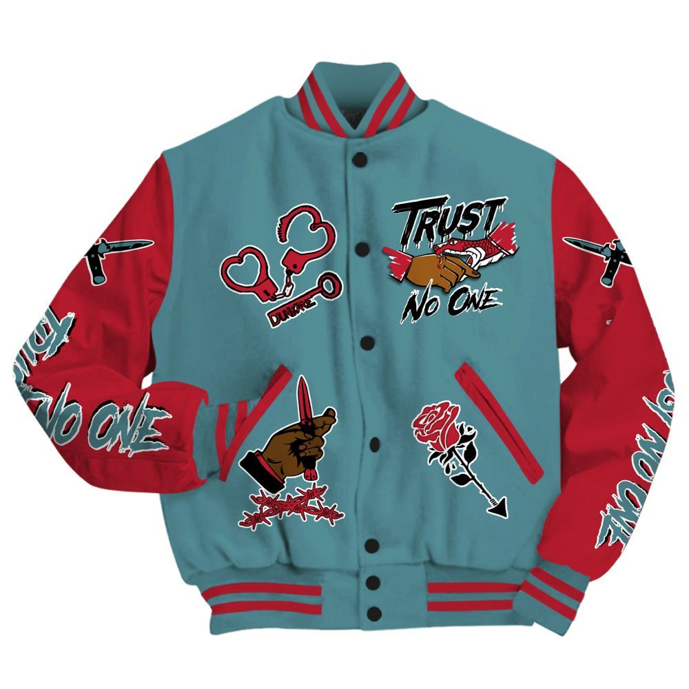 Varsity Jacket To Match Dunk Low Denim Turquoise Royal - Trust No One Dripping All Over Print
