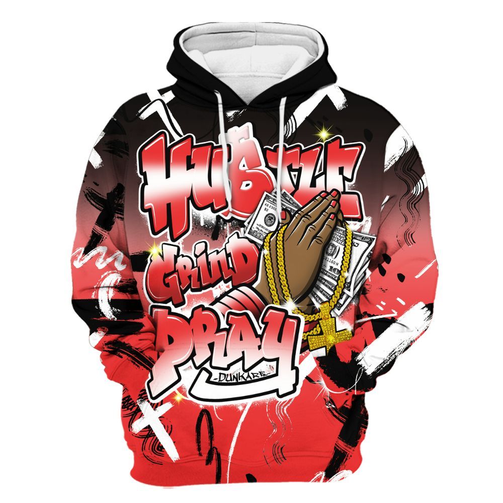Hoodie To Match Red Thunder 4s - Money Hustle Grind Pray All Over Print