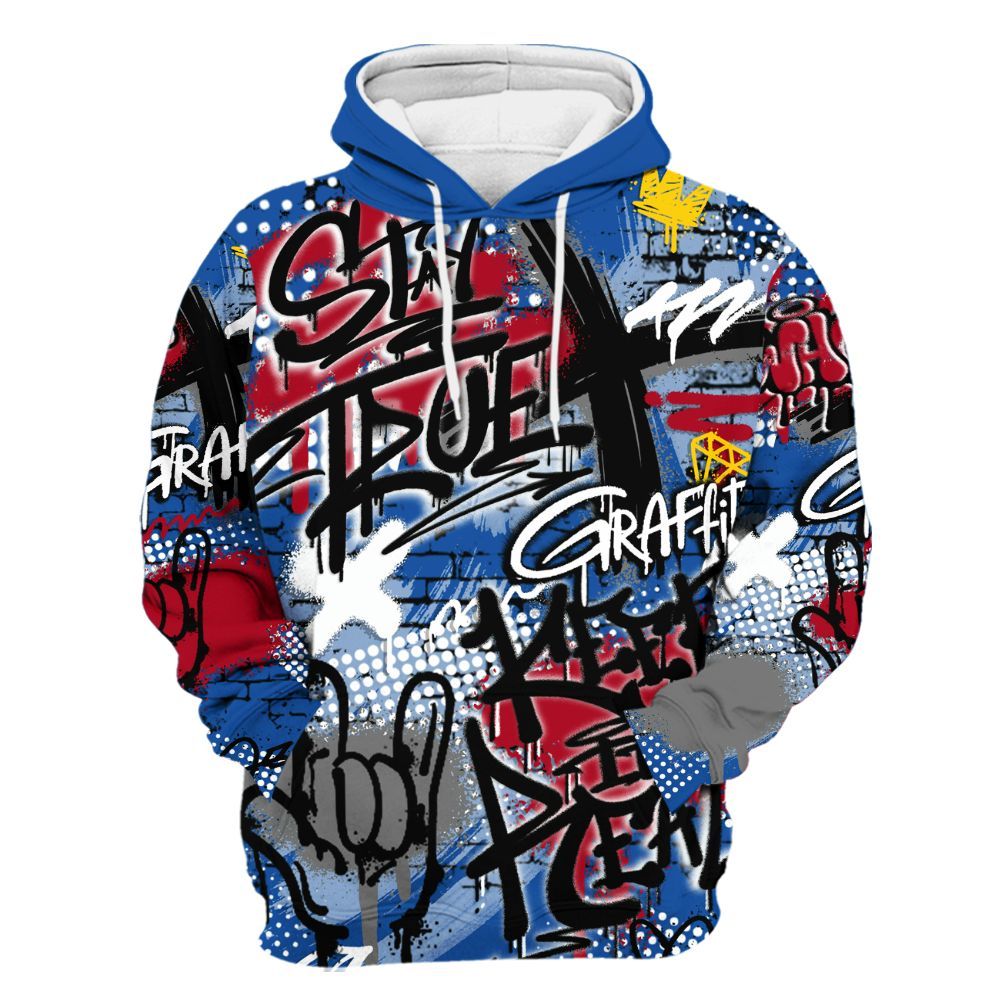 Hoodie To Match Air Griffey Max Black Red Navy Blue 1s - True It Real Graffiti Streetwear All Over Print