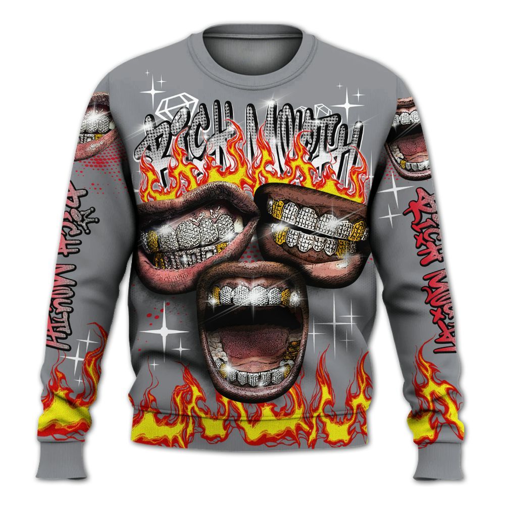 Sweatshirt To Match Black Cement 3s - Rich Mouth Fire Rap Retro 90s All Over Print