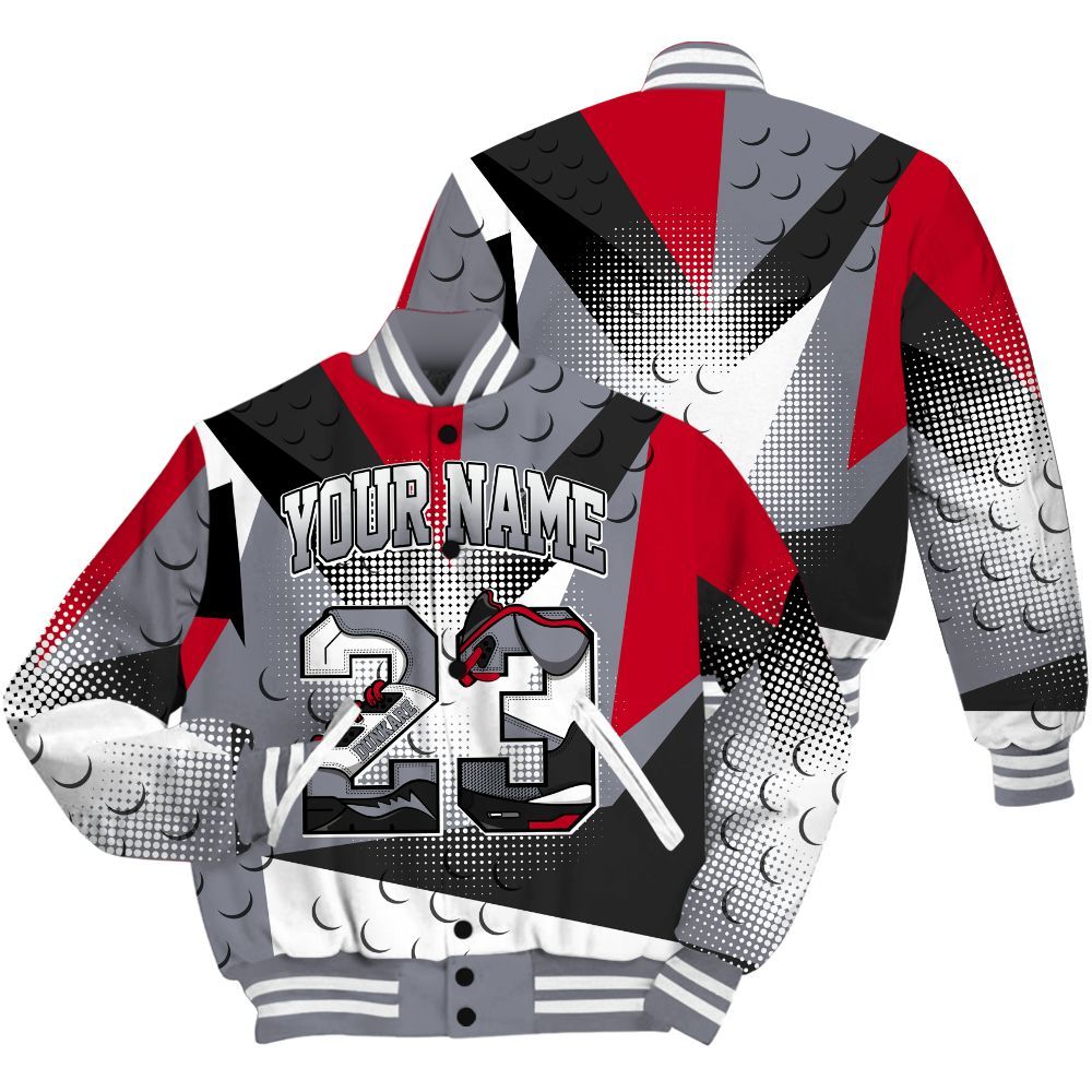 Varsity Jacket To Match Retro Black Flint 13s Shirt, Poly Custom Name Number 23 5s All Over Print