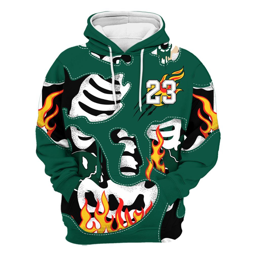 Hoodie To Match Oxidized Green 4s - Skeleton Smile Flame Drip All Over Print