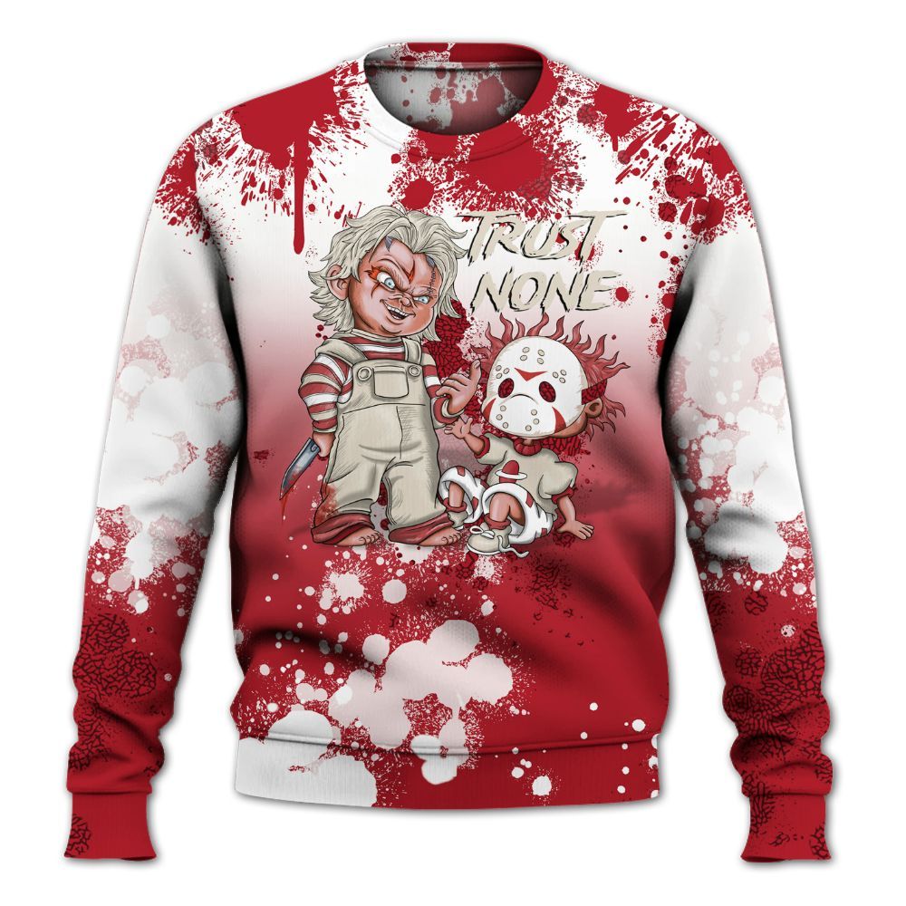 Sweatshirt To Match Mid Red Cracked Leather 1s - Trust No One Scary All Over Print