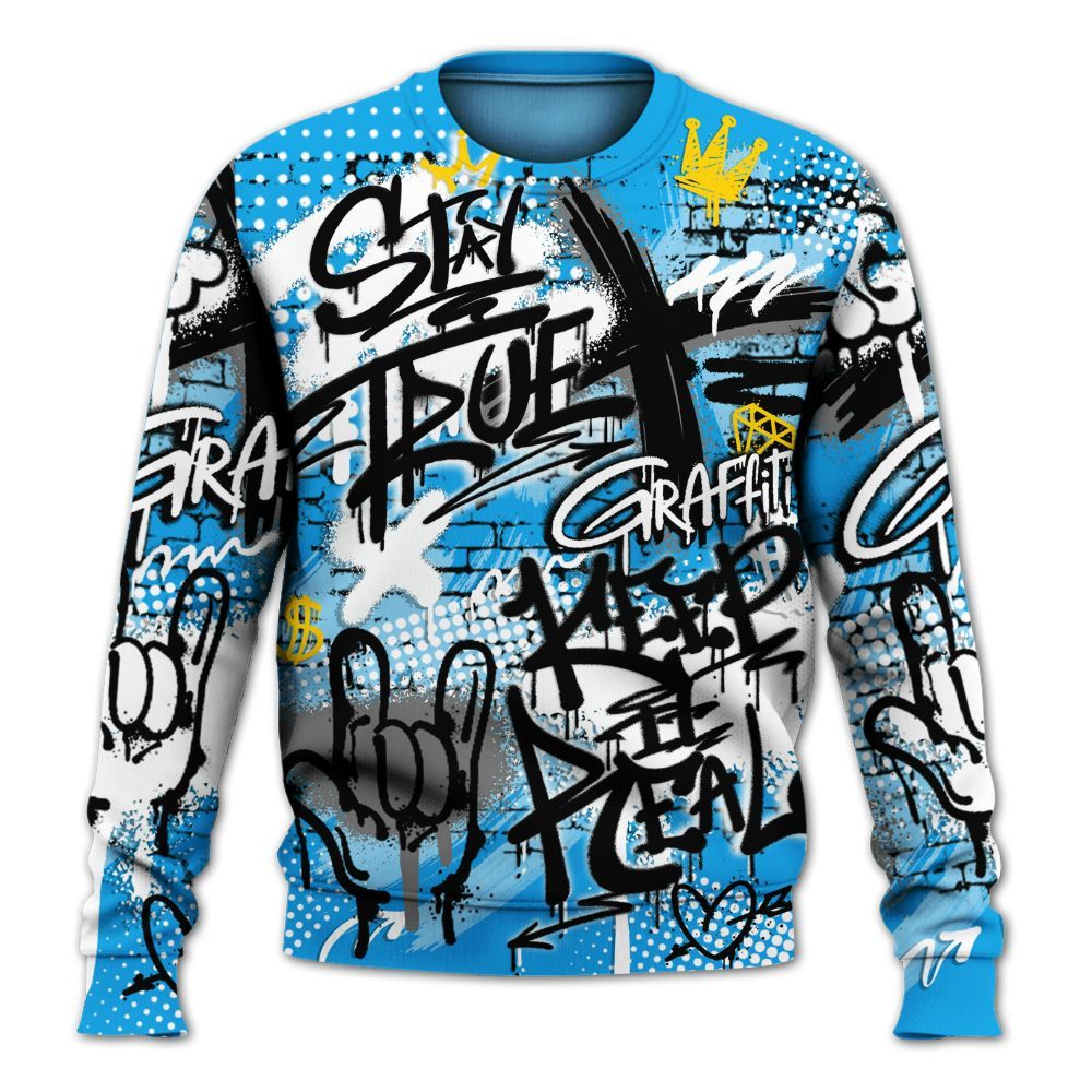 Sweatshirt To Match Black University Blue 2022 13s - True It Real Graffiti Streetwear All Over Print