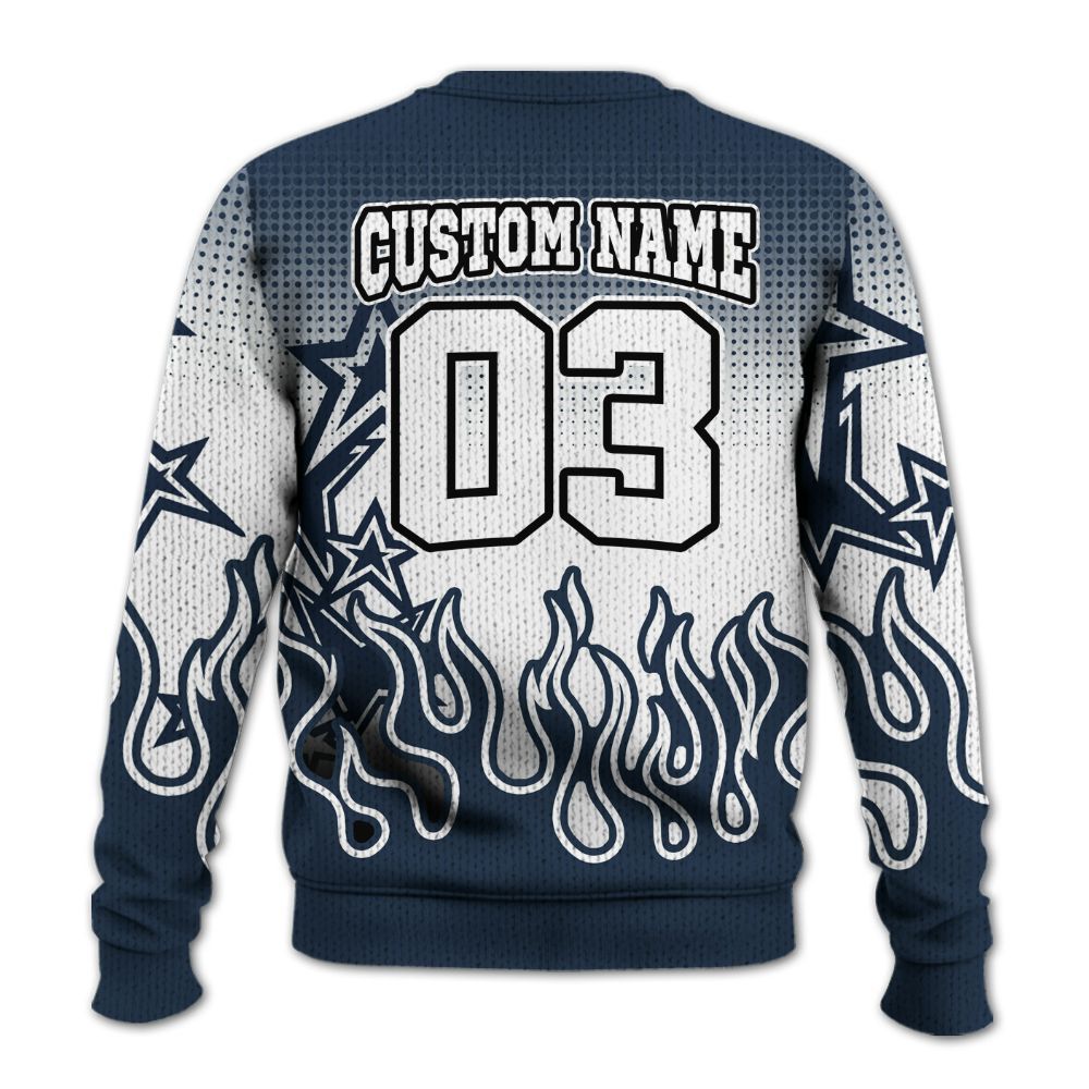 Knitted Sweater To Match White Midnight Navy 6s - Allen Answer Unique Fire Custom Name