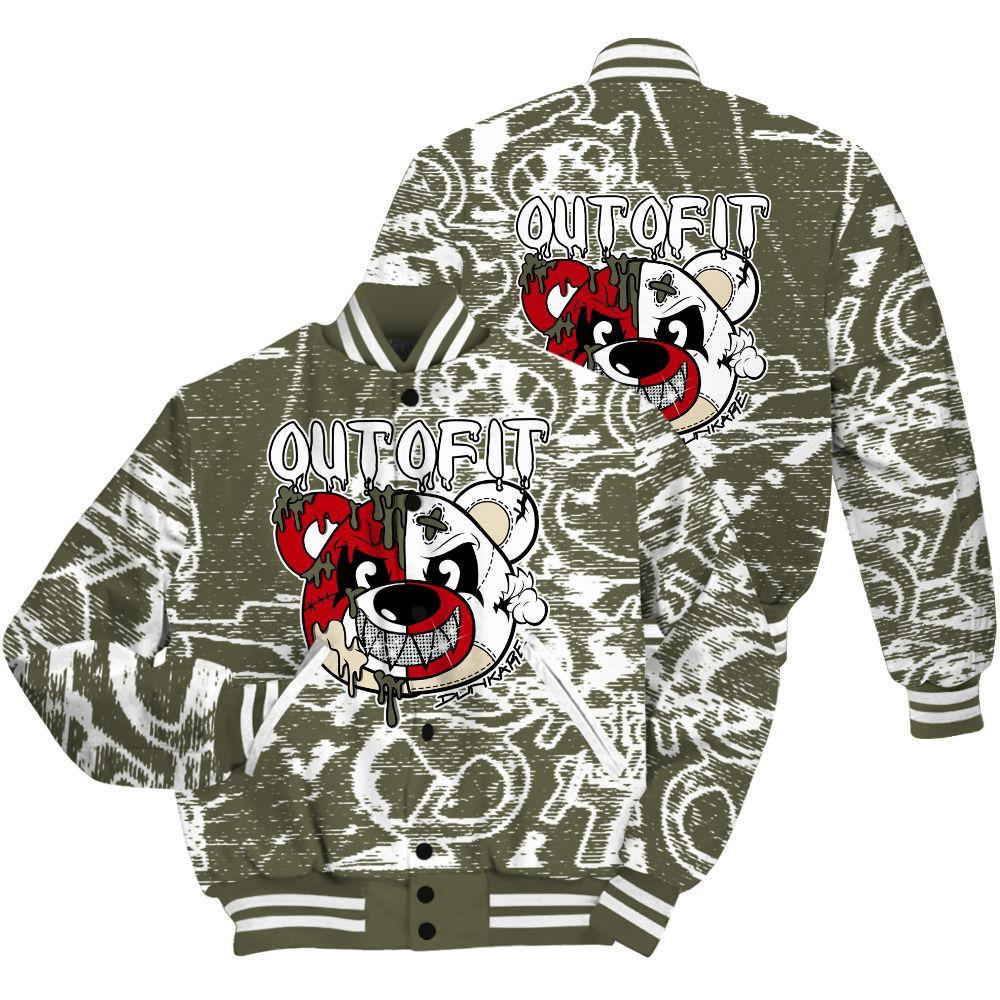 Varsity Jacket To Match Low OG Medium Olive 1s Shirt - Out Of It Bear Avant-Garde All Over Print