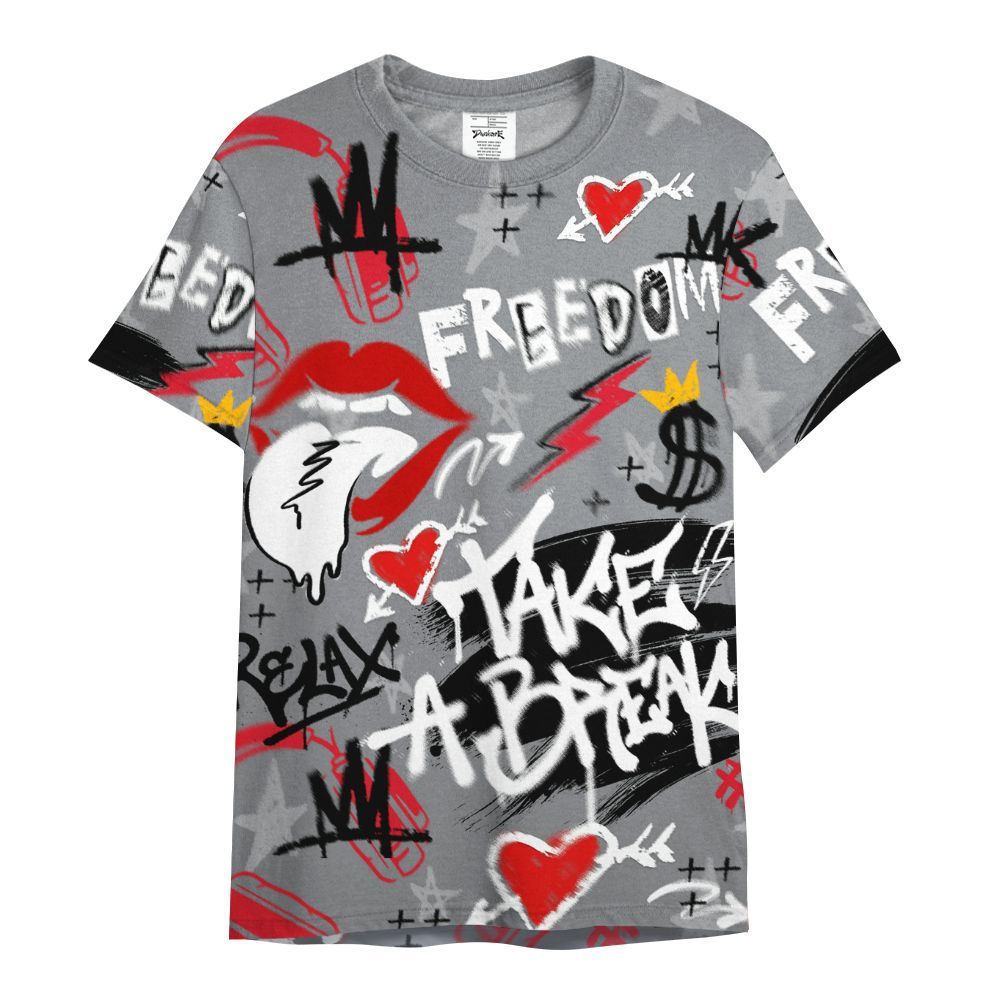 Shirt To Match Black Cement 3s - Take Break Freedom Graffiti Streetwear All Over Print