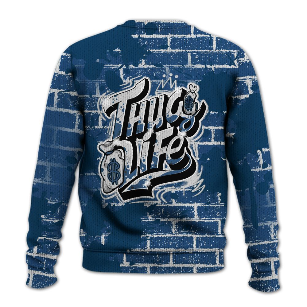 Knitted Sweater To Match High OG Midnight Navy 1s - Free Thug Living Graphic Brick Art