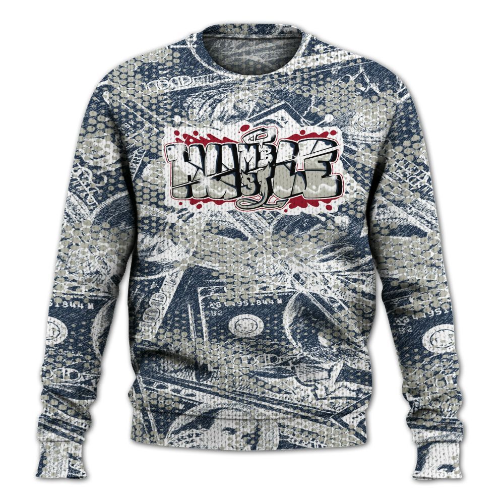 Knitted Sweater To Match Navy Blue 2024 6s - Humbled Hustles Graphic Banknotes