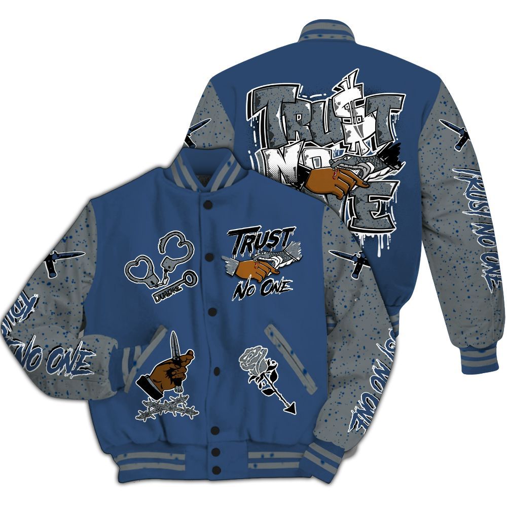 Varsity Jacket To Match Midnight Navy 4s - Trust No One Dripping All Over Print