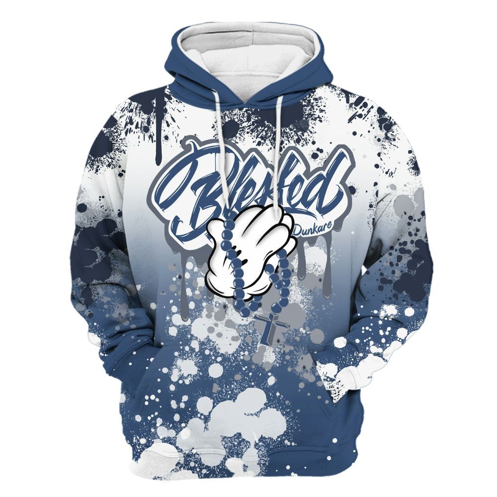 Hoodie To Match Midnight Navy 4s - God Blessed Ink Drip All Over Print