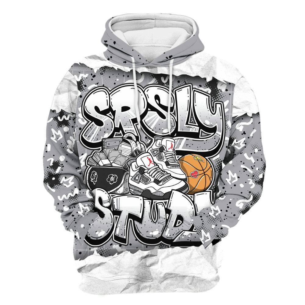 Hoodie To Match White Cement 4s - SRSLY Study Doodle All Over Print