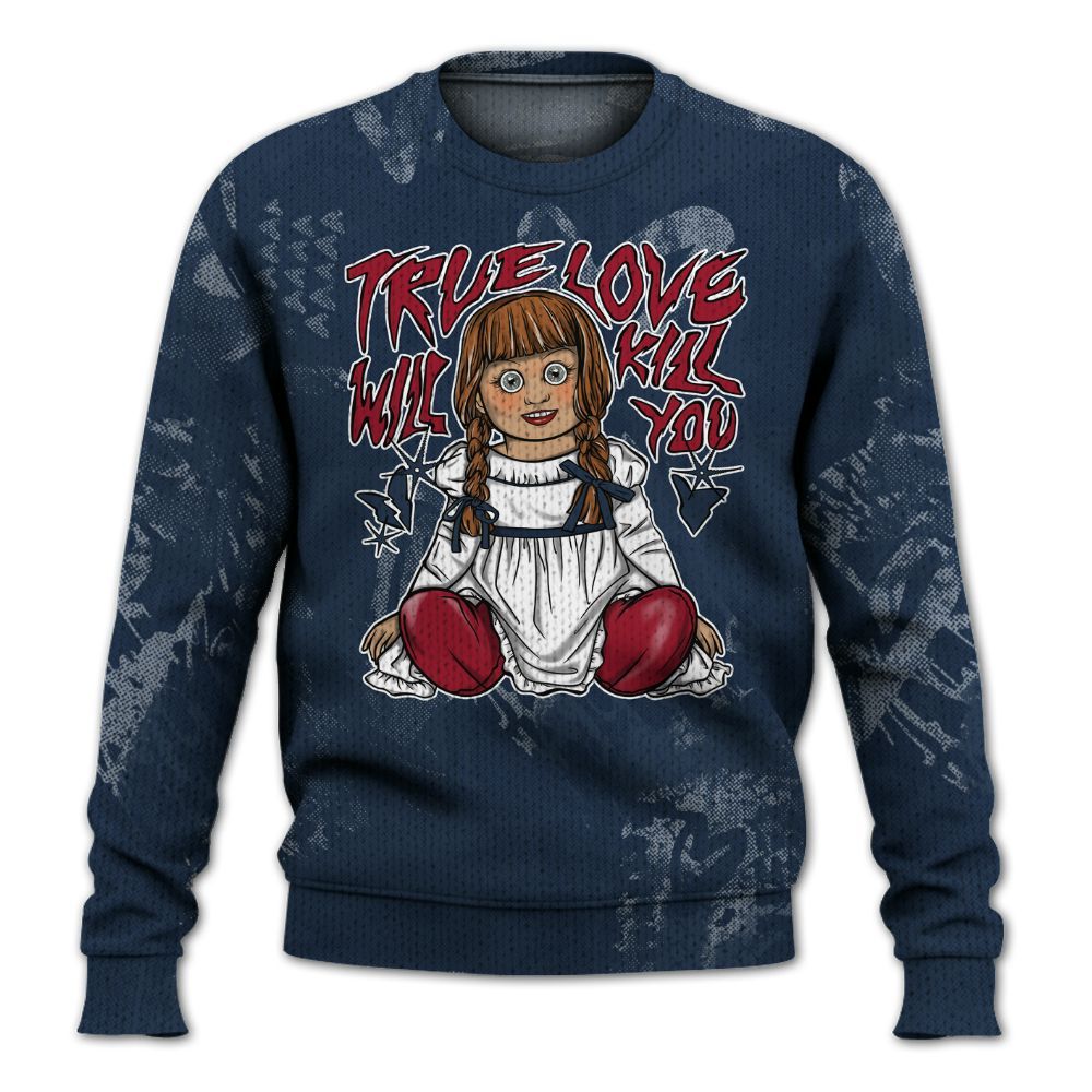 Knitted Sweater To Match White Midnight Navy 6s - Genuine Loves Bear Heart Grunge