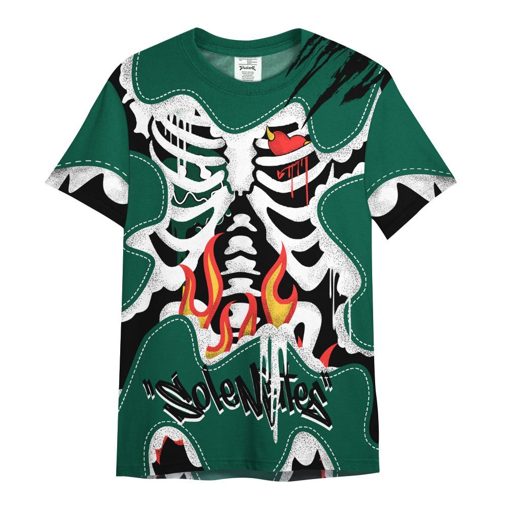 Shirt To Match Oxidized Green 4s - Skeleton Burning Heart Drip All Over Print