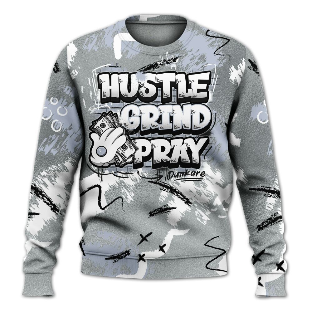 Sweatshirt To Match White Metallic 2026 5s - Hustle Grind Pray Graphic Street Style All Over Print