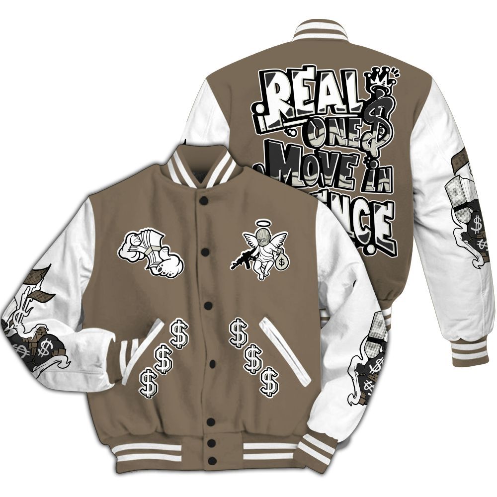 Varsity Jacket To Match Low OG Dark Mocha 1s - Ones Move In Silence Graphic All Over Print