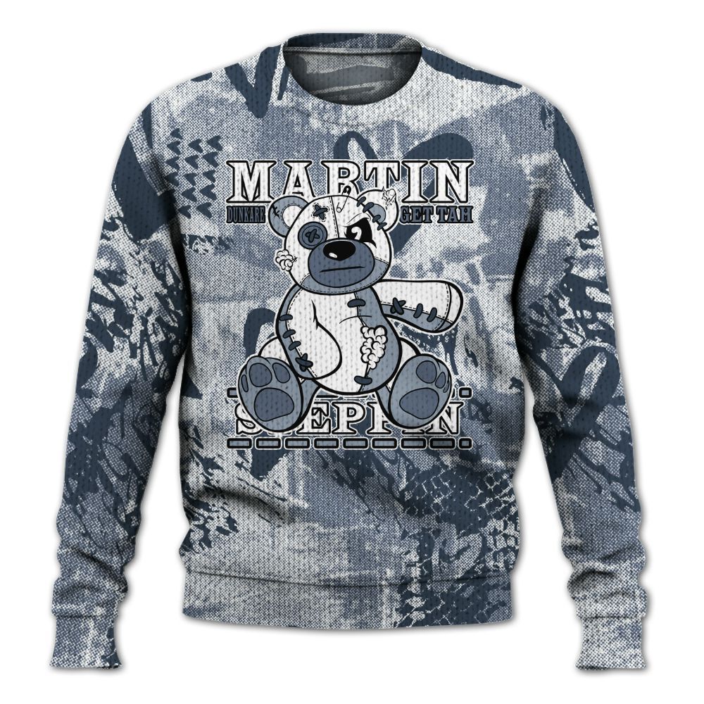 Knitted Sweater To Match Low Diffused Blue 11s - Tah Steppin Bear Heart Grunge