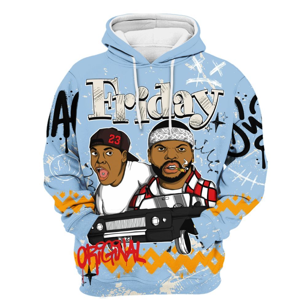 Hoodie To Match Retro High OG Pale Ivory Psychic Blue 1s - Friday Sneaker Crayon All Over Print
