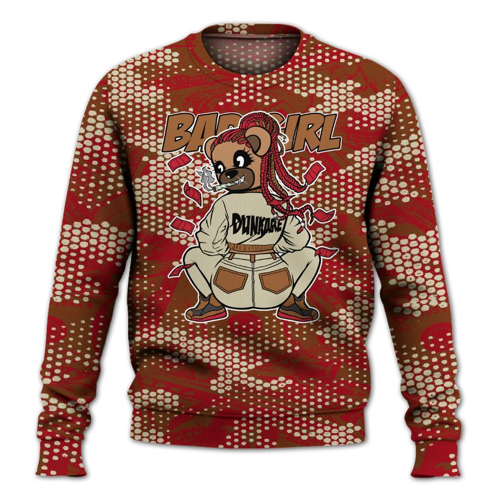 Sweatshirt To Match Archaeo Brown 5s - Rebellious Girl Bear Banknotes Art All Over Print