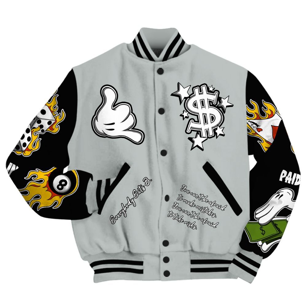 Varsity Jacket To Match Black Wolf Grey 12s - Funny Everybody Paid In Full Graphic All Over Print