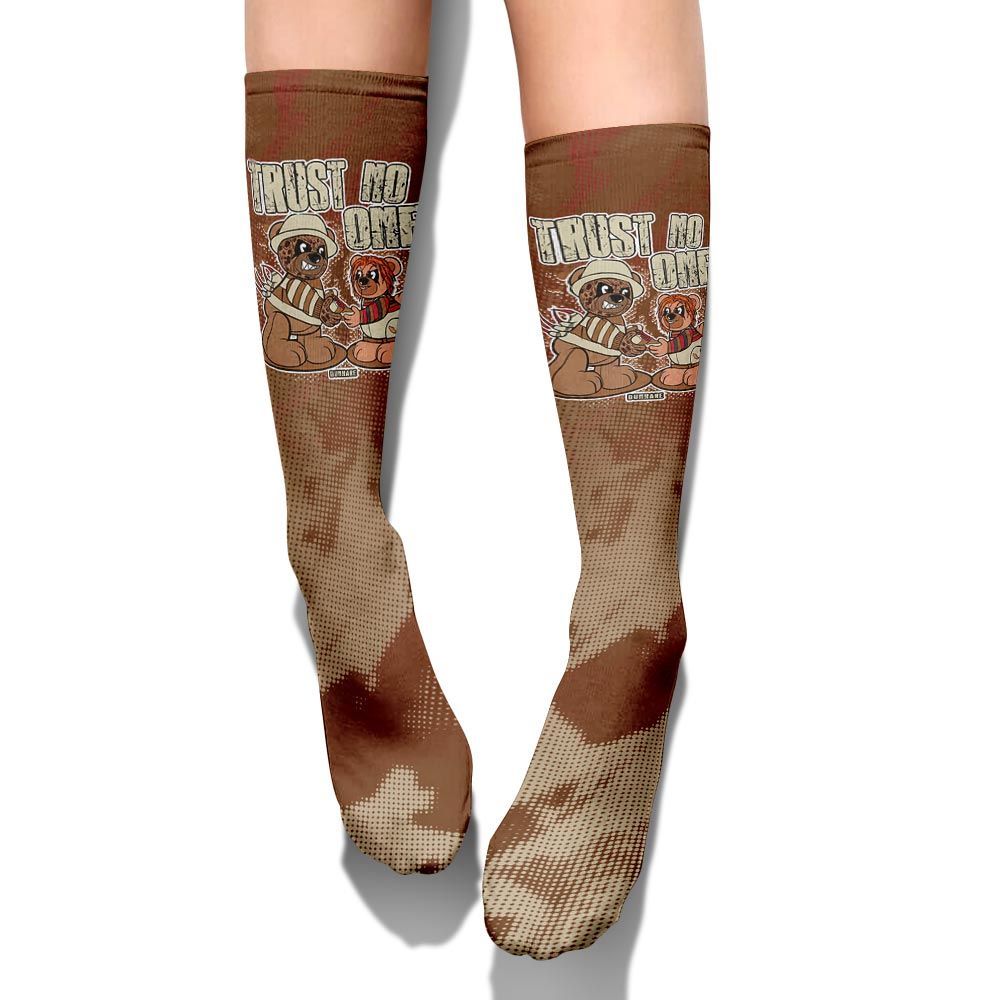 Sock To Match Archaeo Brown 5s - Trust No One Bear Halloween Abstract Halftone