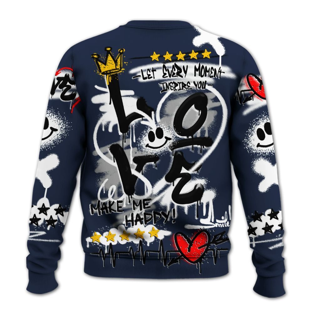 Dunkare Dunk Low White Midnight Navy Shirt, Happy Love Beats Graffiti Streetwear All Over Print Unisex Sweatshirt