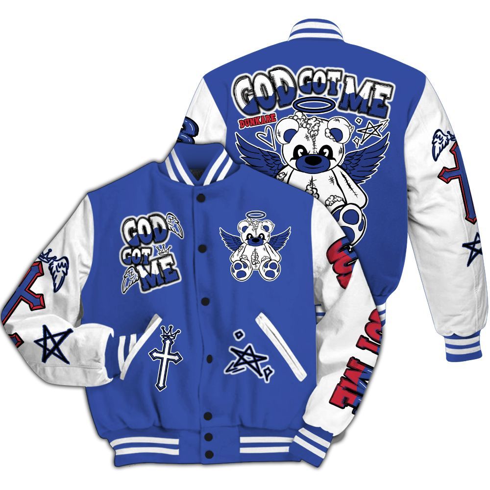 Varsity Jacket To Match Air Griffey Max USA Red White Blue 1s - Gods Guides Me Bear All Over Print