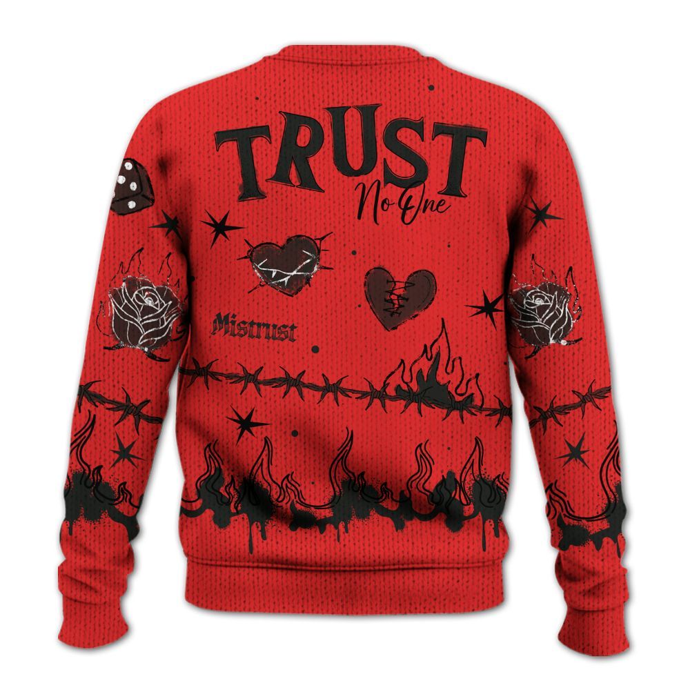 Knitted Sweater To Match Red Thunder 4s - Trust No One Snake-Bite Doodle Crayon
