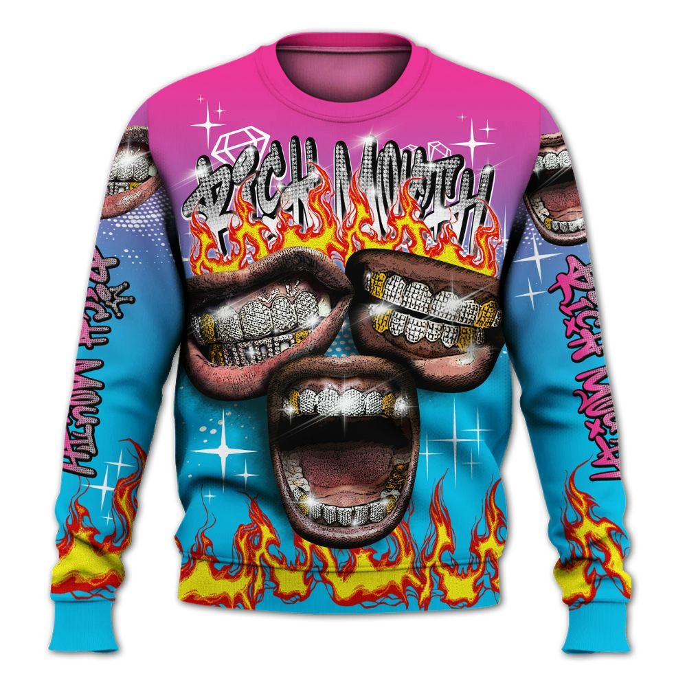 Sweatshirt To Match Tokyo Nights Stewie 3s - Rich Mouth Fire Rap Retro 90s All Over Print