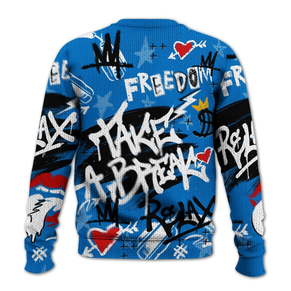 Knitted Sweater To Match Low Game Royal 1s - Take Break Freedom Graffiti Streetwear