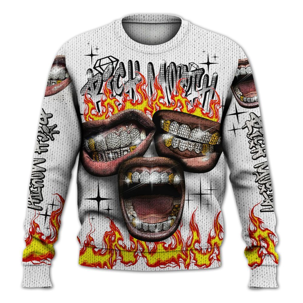 Knitted Sweater To Match Retro Reverse Metallic 5s - Rich Mouth Fire Rap Retro 90s