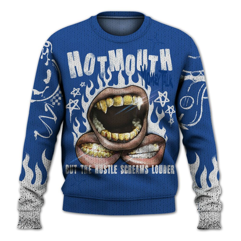 Knitted Sweater To Match High OG True Blue 1s - Mouth Burning Street Style