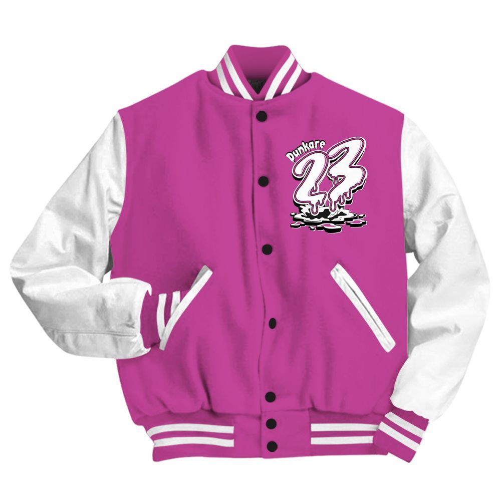 Varsity Jacket To Match Dunk Low Active Fuchsia - Custom Name 23 Drip All Over Print