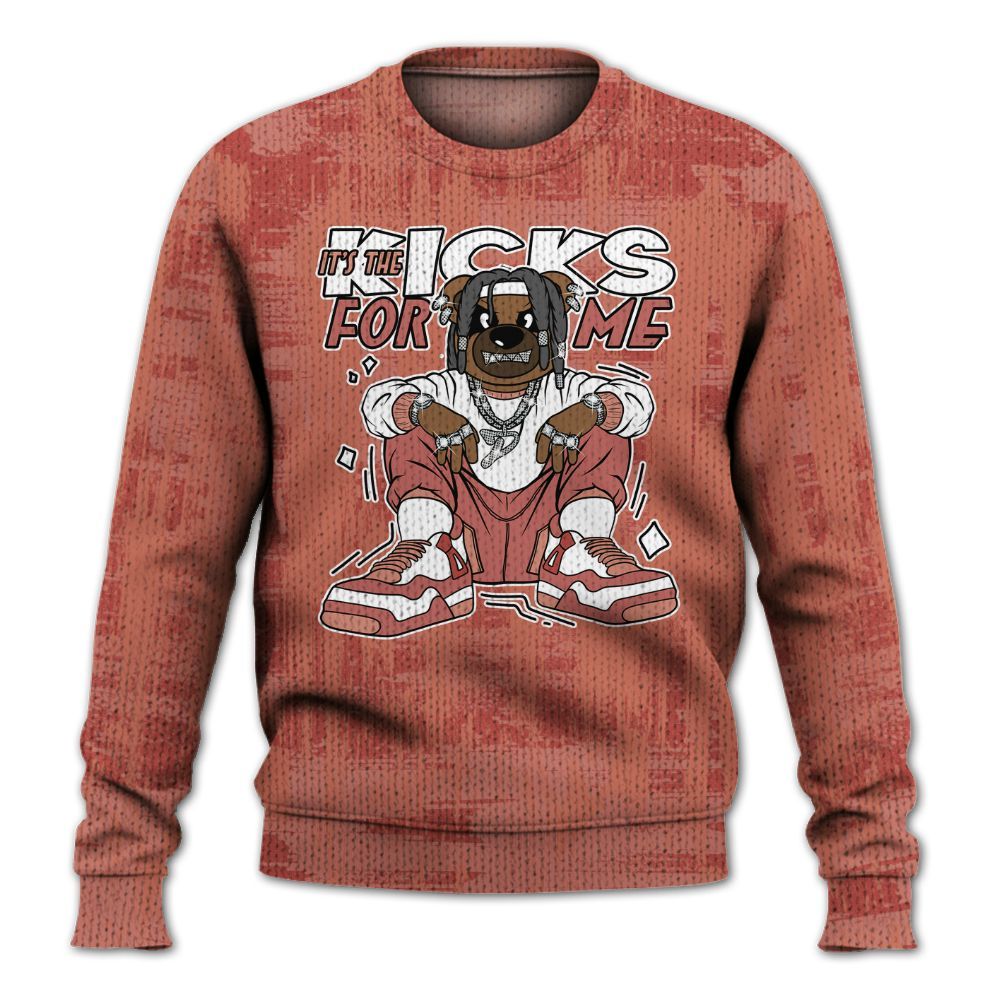 Knitted Sweater To Match Dune Red 13s - Sneakers Bear Glitch Art