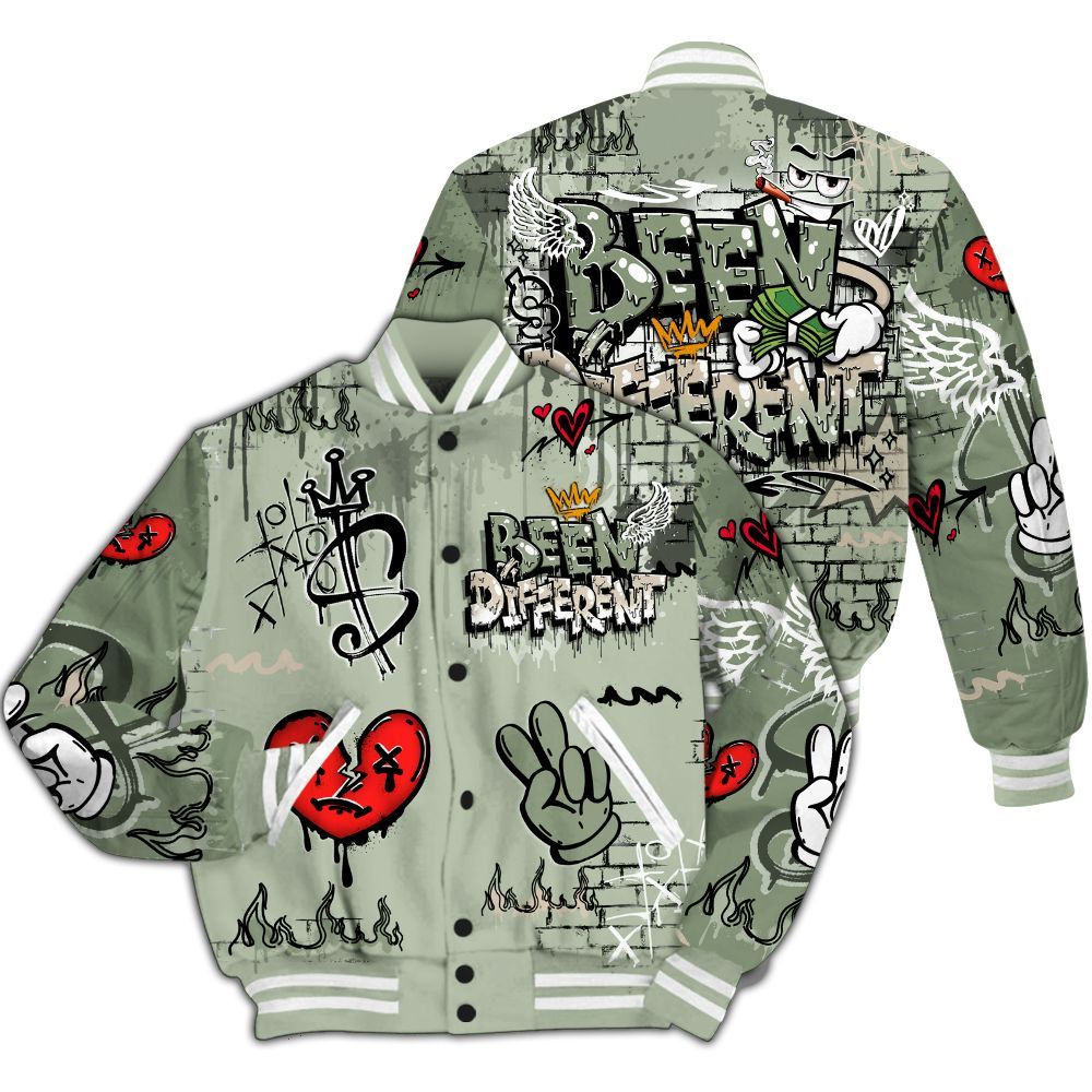 Varsity Jacket To Match Seafoam Sail 4s - Been Dif2erent Drip Graffiti All Over Print