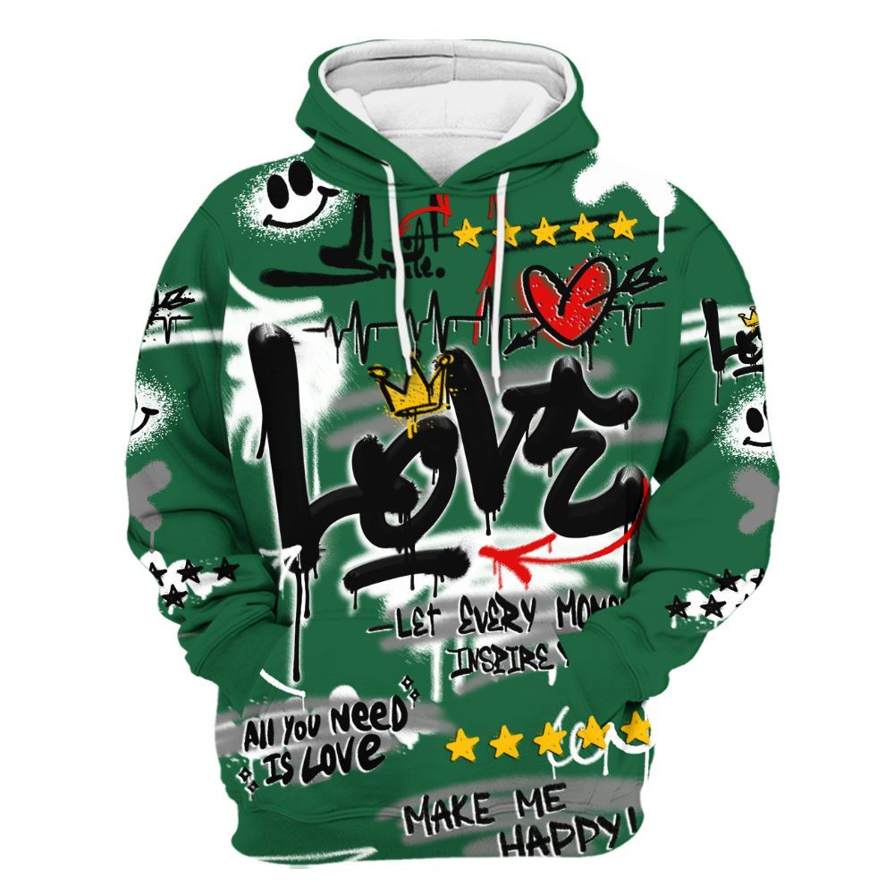 Hoodie To Match High Gorge Green 1s - Happy Love Beats Graffiti Streetwear All Over Print