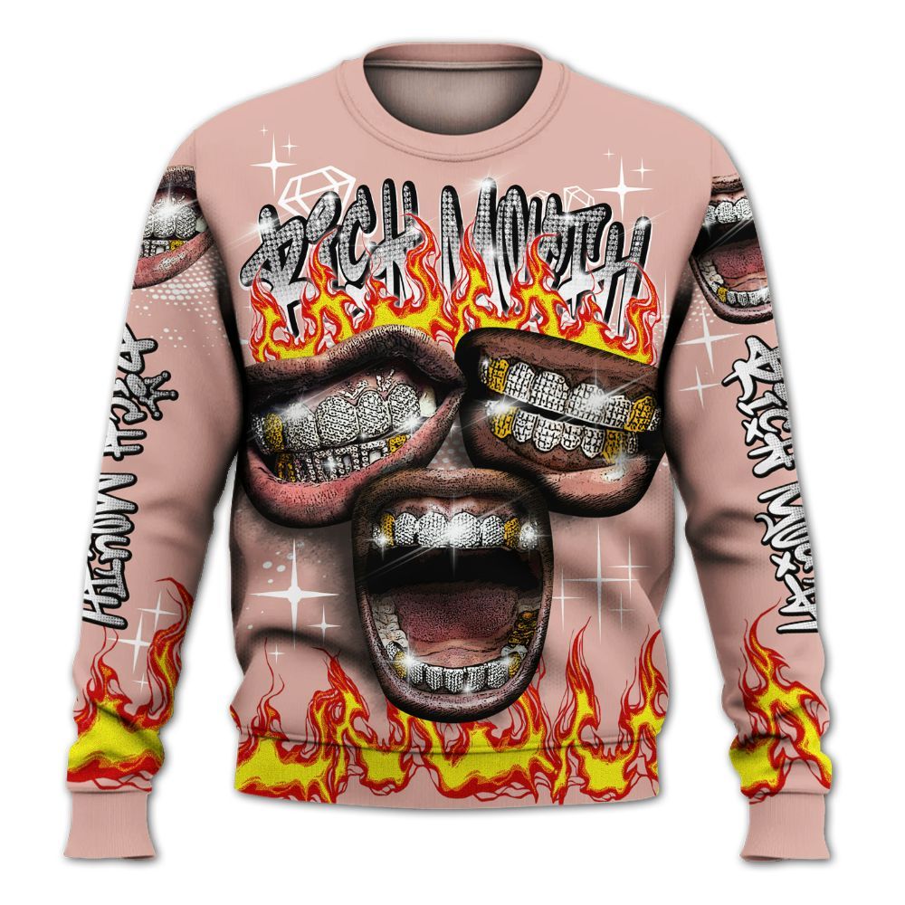 Sweatshirt To Match Dunk Low Pink Velvet - Rich Mouth Fire Rap Retro 90s All Over Print
