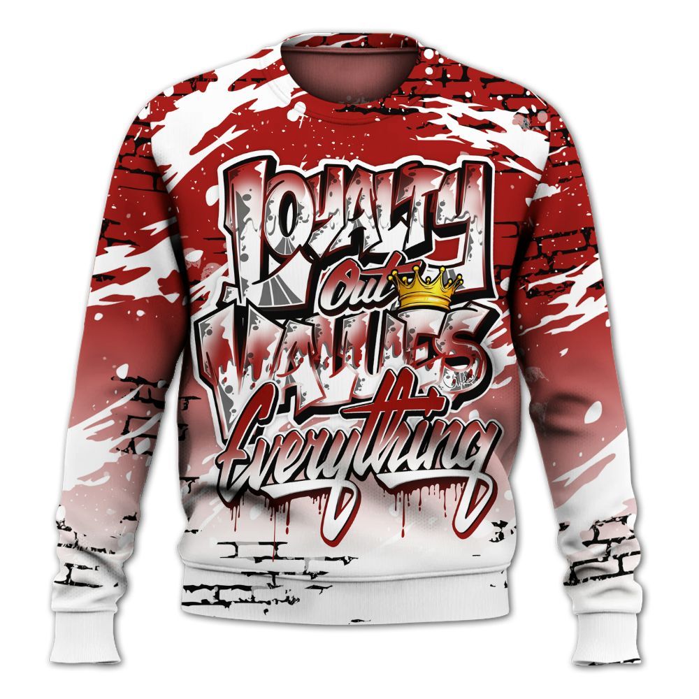 Sweatshirt To Match High OG Varsity Red 1s - Values Of Loyalty Drip All Over Print