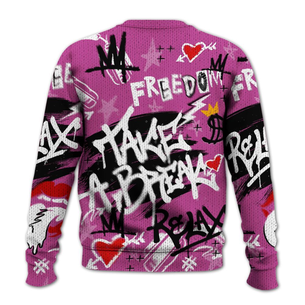 Knitted Sweater To Match Dunk Low Active Fuchsia - Take Break Freedom Graffiti Streetwear