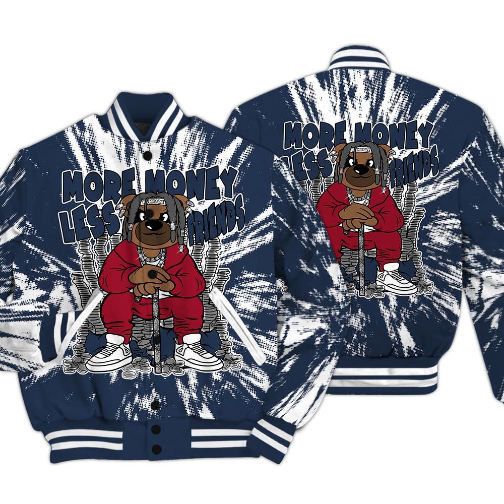 Varsity Jacket To Match Navy Blue 2024 6s - More Moneys Bear Luxury Varsity Jacket Unisex
