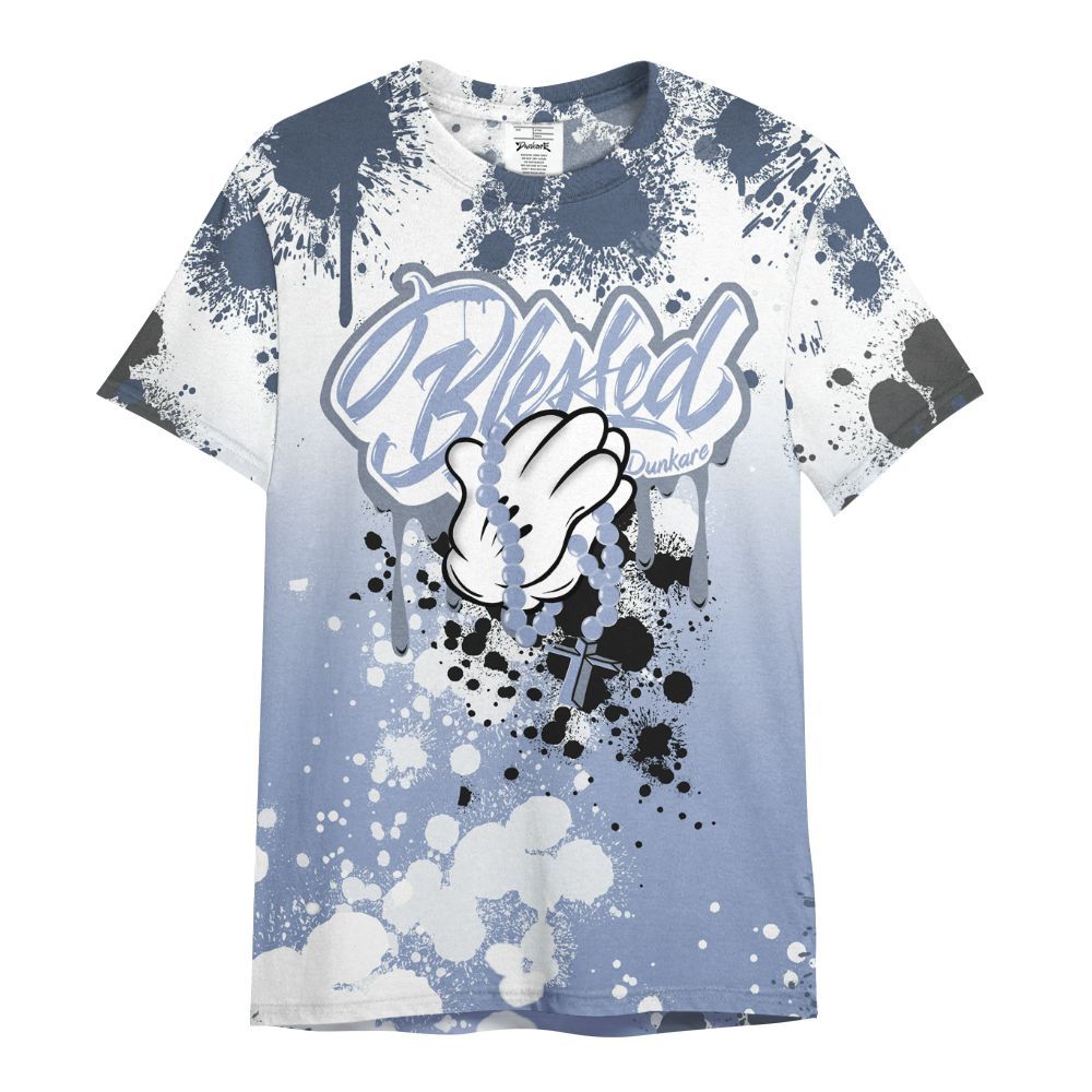 Shirt To Match Retro Blue Grey 13s - God Blessed Ink Drip All Over Print