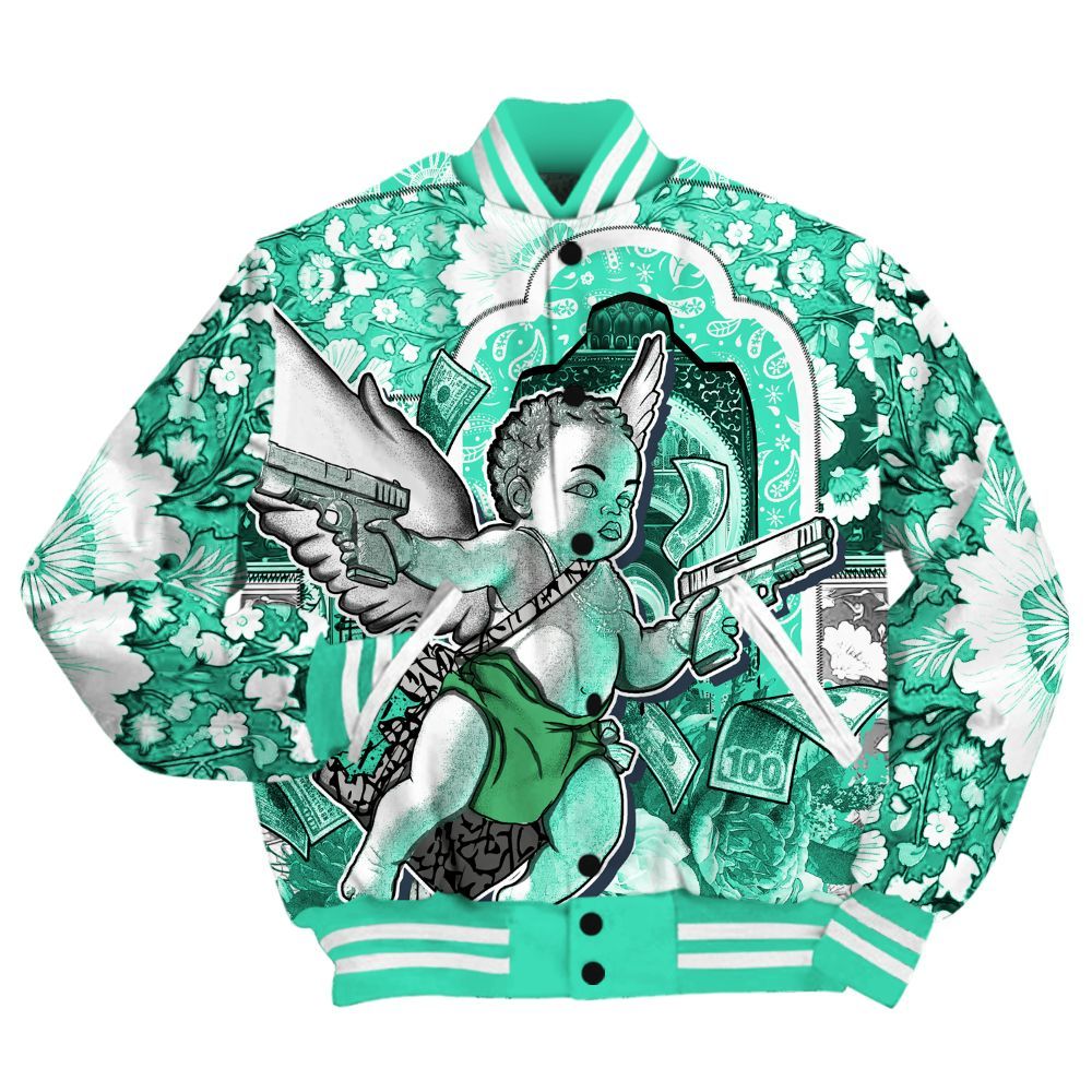 Varsity Jacket To Match Black Green Glow 3s - Angel Money Bag Green Glow 3s All Over Print