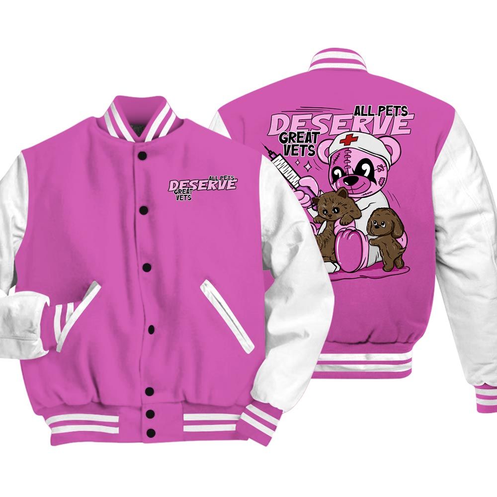 Varsity Jacket To Match Hyper Violet 4s Vasity Jacket - All Pets Deserve Great Vets Bear Vasity Jacket Unisex