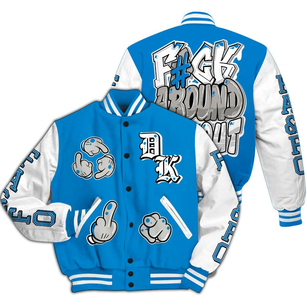 Varsity Jacket To Match Military Blue 4s - F Around Find Out Graphic All Over Print