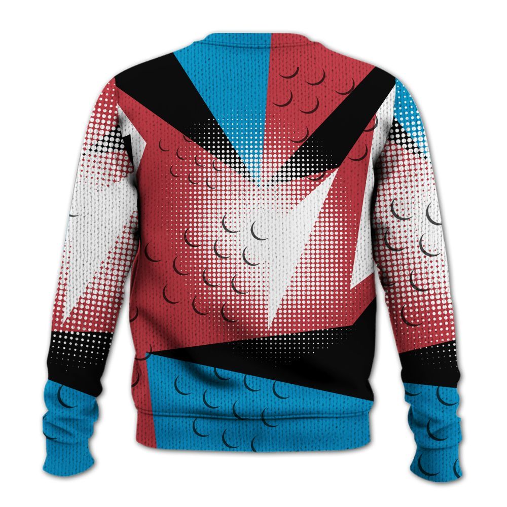 Knitted Sweater To Match High OG University Red Dark Powder Blue 1s - Poly Custom Name Number 23 5s